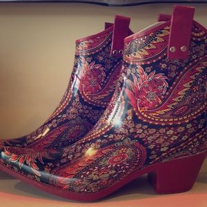 Red Paisley print Rain Boots